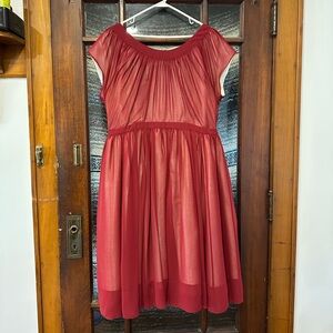 NWOT Elegant Red Sheer Princess Midi Dress Cape Special Occasion Modest